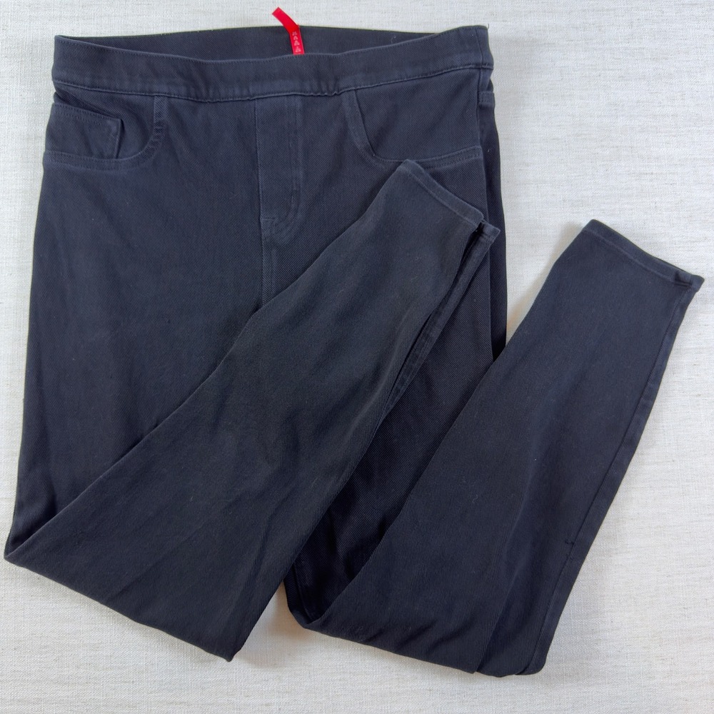 Spanx Jean-ish Leggings Black Denim Look Pull On Skinny Pants Large L/G